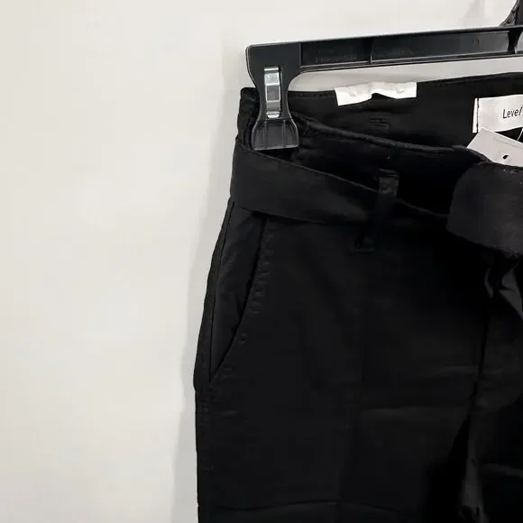 LEVEL99 NWT Bette Seamed Tie Waist Linen Straight Leg Trouser in Black // 00 - Picture 8 of 14